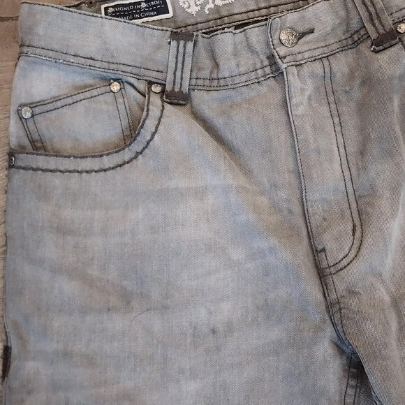 Al Wissam Jeans Mens 36 Gray Embroidered Back Pocket Straight Leg Denim Pants - Picture 4 of 16